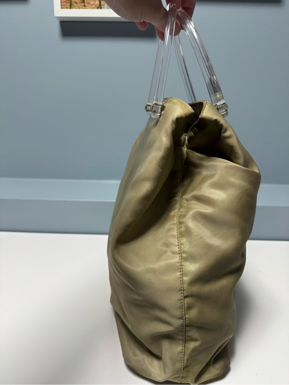 Prada Olive Nylon Tote with Clear Acrylic Handles - Picture 3 of 8